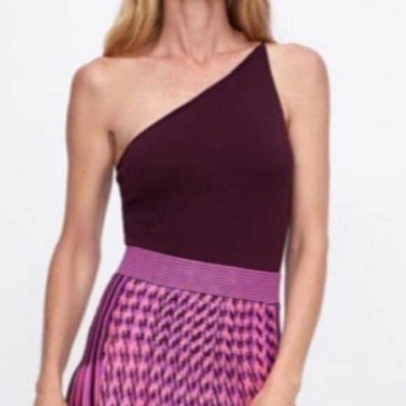 Zara Knit Plum Burgundy One Shoulder Body Suit - Picture 13 of 13